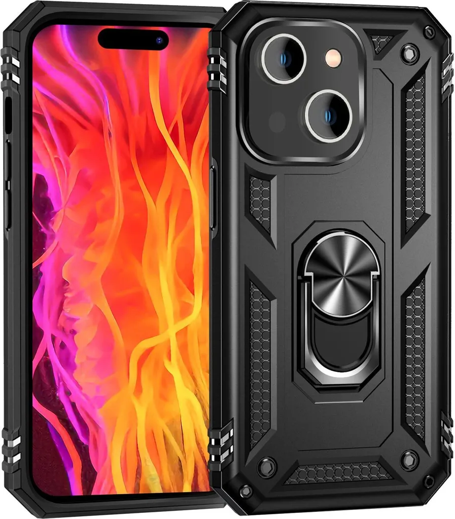 Custodia Blindata iPhone 15 Nero: Protezione Estrema e Anello Supporto