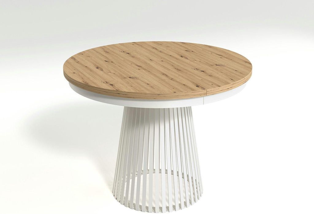 YOURHOUSE24 Esstisch Ausziehbarer Tisch GARDA mit geriffelter Struktur (Farbe: Weiß, Artisan Eiche)