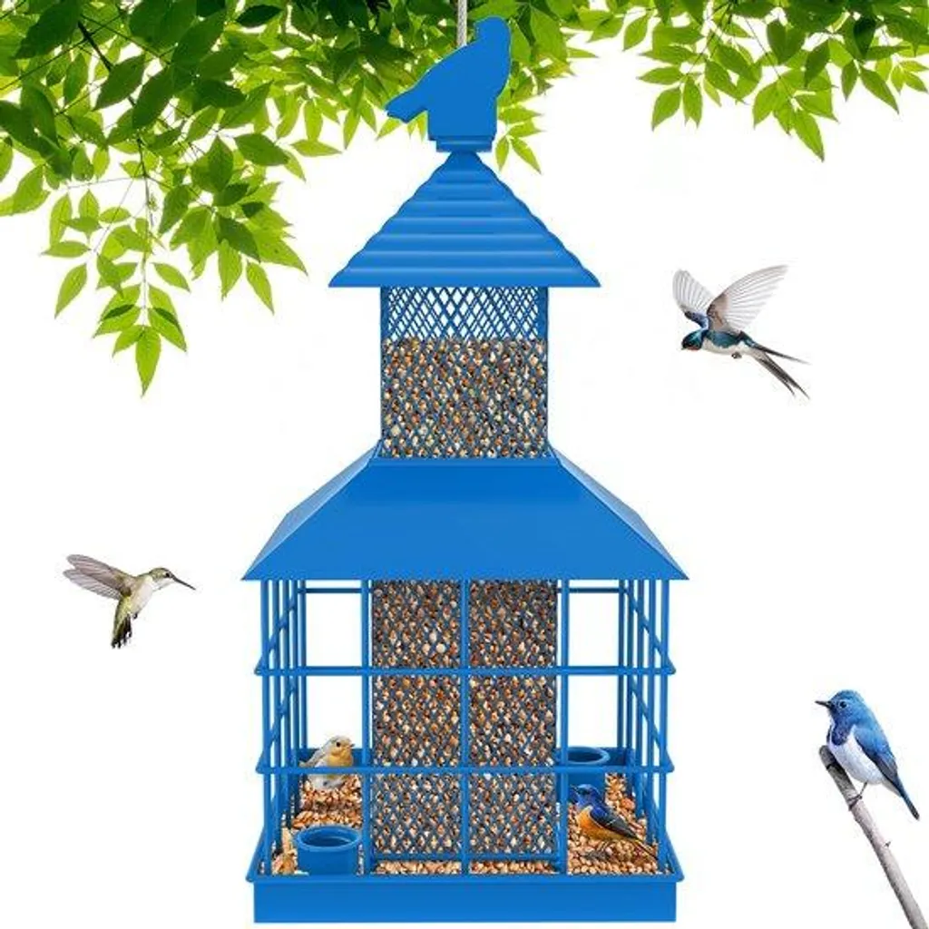 Mangeoire à oiseaux extérieure suspendue avec plateau anti-gaspillage