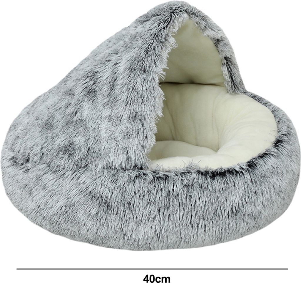 MERSJO Katzenhöhle Mit Ohren - Plüsch Katzenbett Schwarz Rutschfest