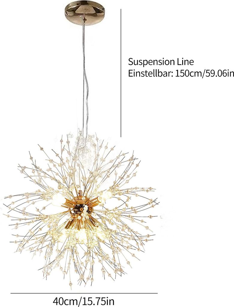 Löwenzahn Kronleuchter 8-Licht Golden  Pendelleuchte für Produktbild 7