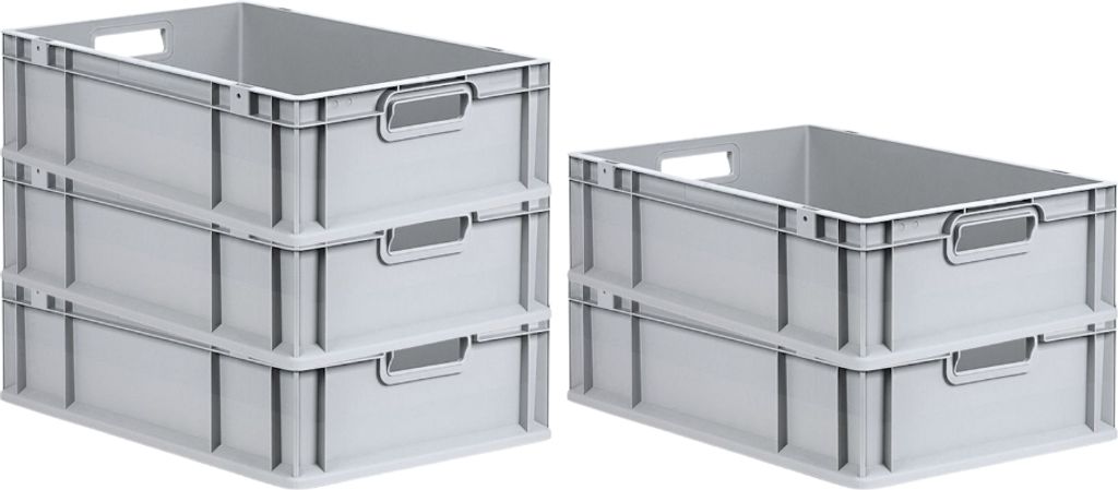 SuperSparSet 5x Eurobox NextGen Grip | HxBxT 17x40x60cm | 34 Liter | Griffe offen | Glatter Boden | Eurobehälter, Transportbox, Transportbehälter...