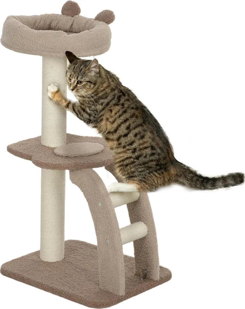 Tour de griffage pour chat en bois - Arbre à chat avec niche et échelle