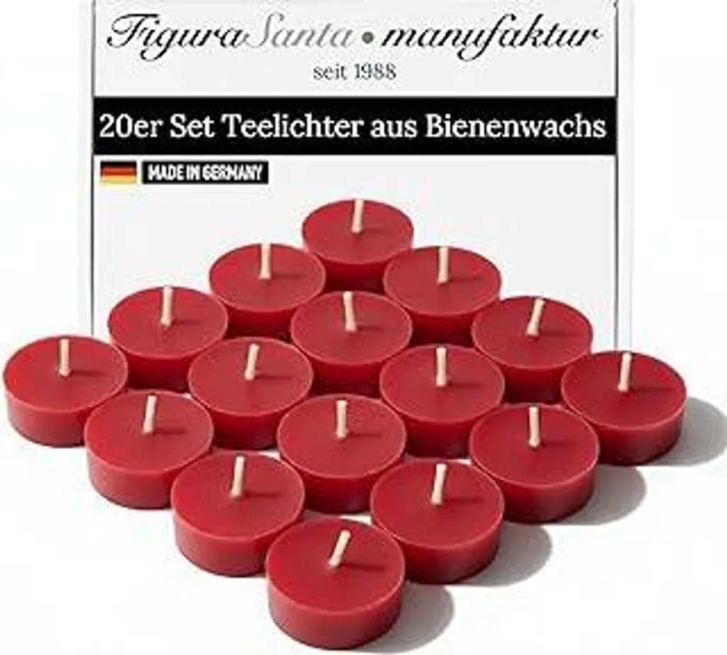 20 Candele in Pura Cera d'Api Rosse per Natale - Profumo Naturale Premium