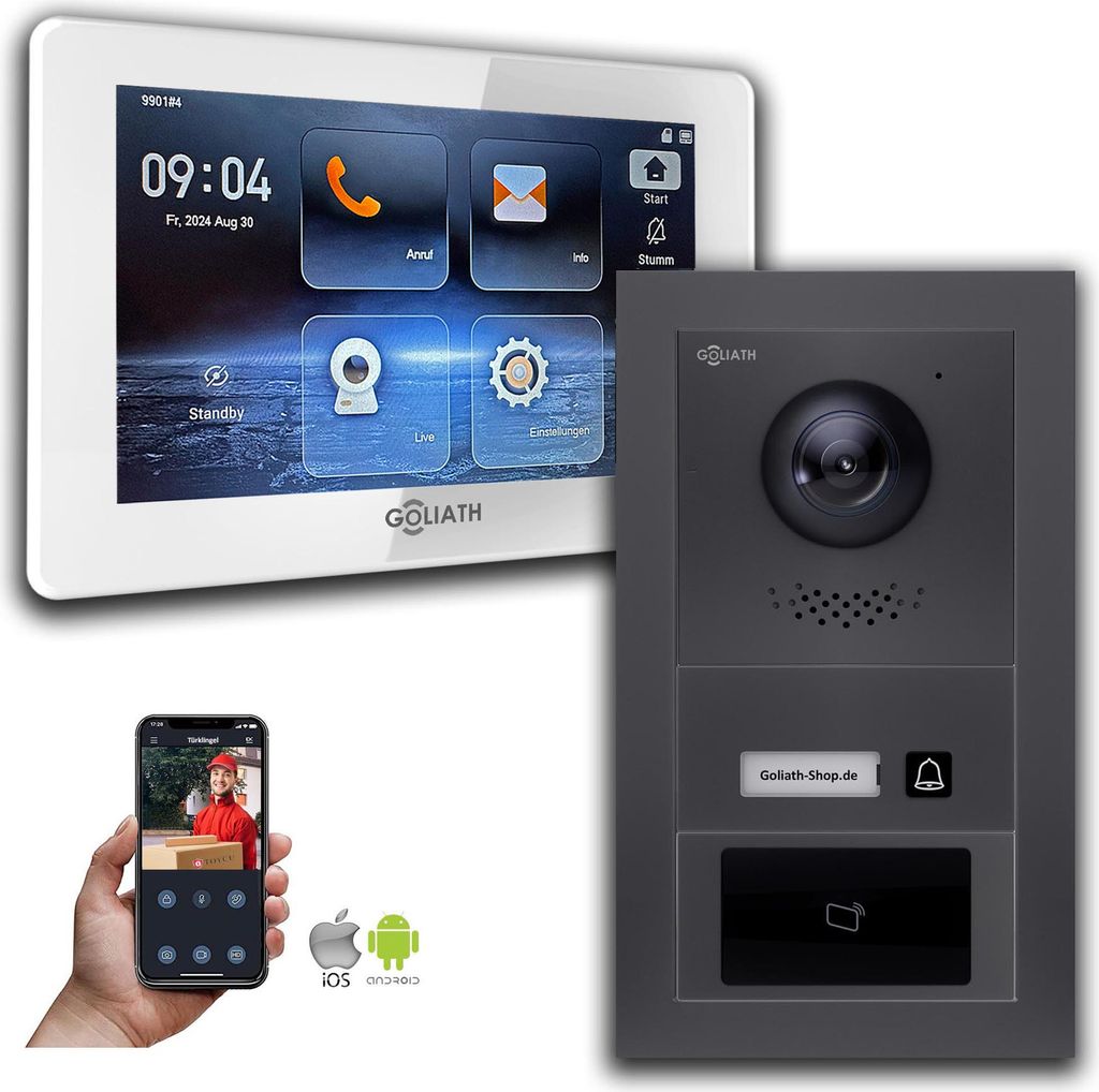 Goliath IP Video Türsprechanlage mit Kamera 7-Zoll RFID Anthrazit : 7 Zoll in Weiß : Unterputzdose : 1 Monitor Anzahl: 1 Monitor Farbe: 7 Zoll in...