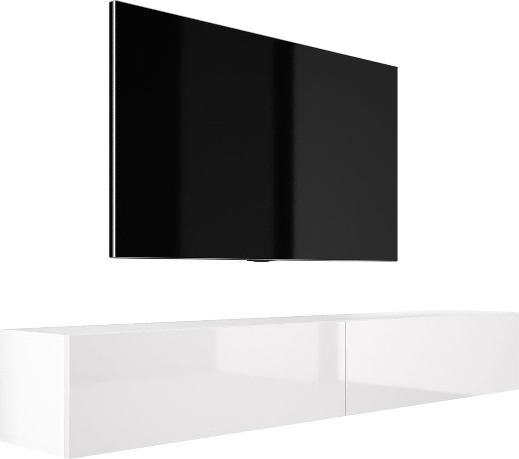 TV-SCHRANK : Mattweiß / Weiß hochglanz, (2 x 100 cm) x 34 x 32 cm