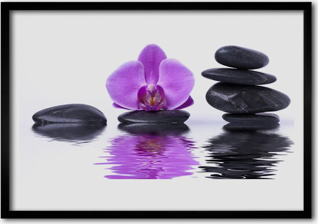 Bild 100x70 MDF-Rahmen Wandkunst Blumen-Wasser-Spiegel Spiegelung