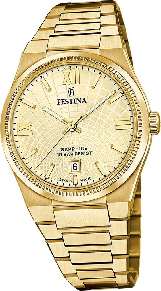 Festina Herrenuhr Swiss Made Armbanduhr Edelstahl gold D2UF20057/2