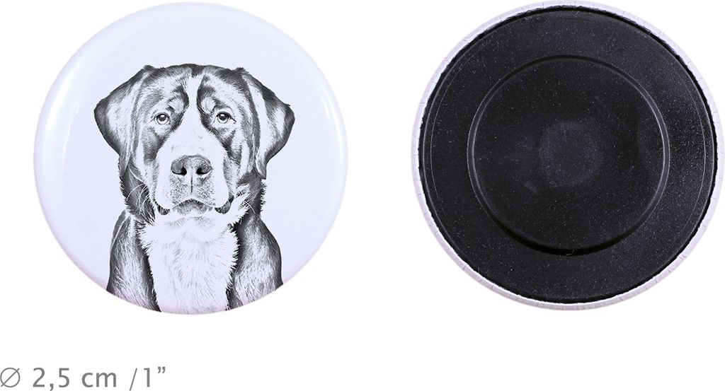Grosser Schweizer Sennenhund Magnet mit einem Hundepfotenabdruck, außergewöhnlich leicht, starker Magnet, handgefertigtes Produkt der Marke Art-Dog