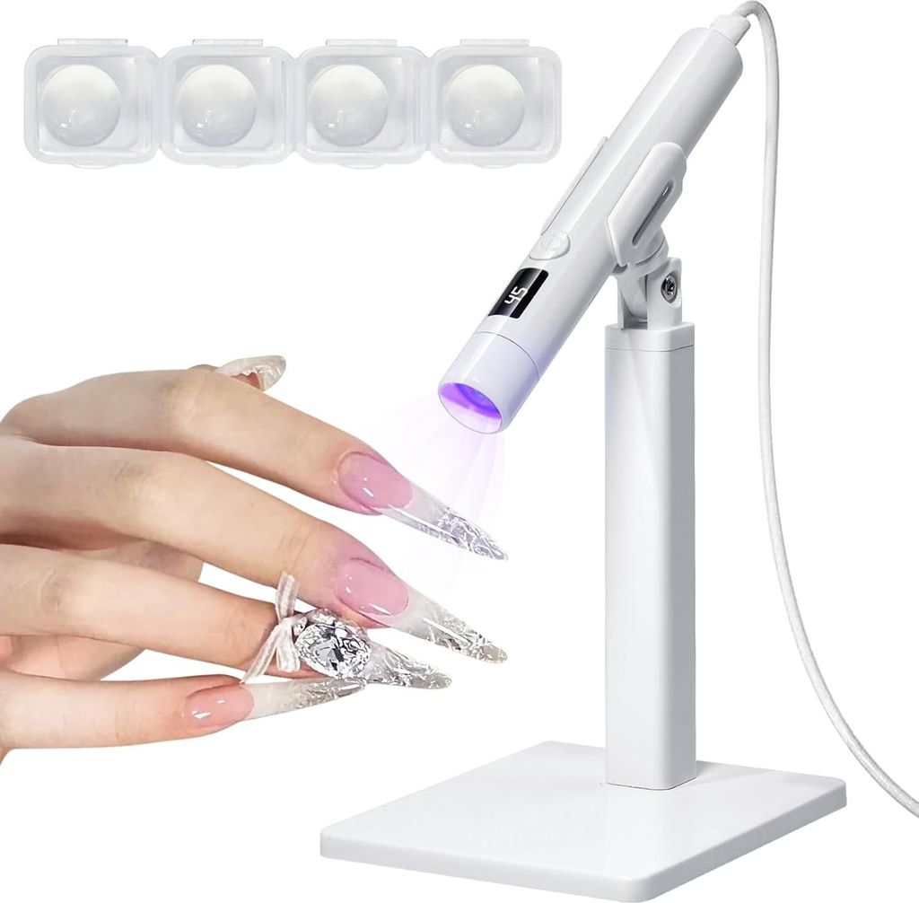 Mini-Manikürelampe mit UV-LED für Nagelkleber, Lack, Stempel und Gelnägel inkl. Sockel und Zubehör