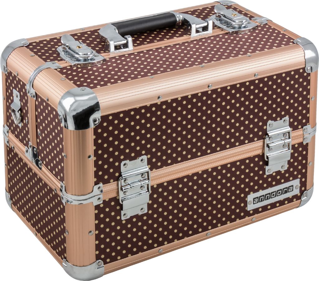Beauty Case Kosmetikkoffer Schmuckkoffer machhiato dots in metallic Caffer Tragegurt 2 Schlüssel - Braun gepunktet