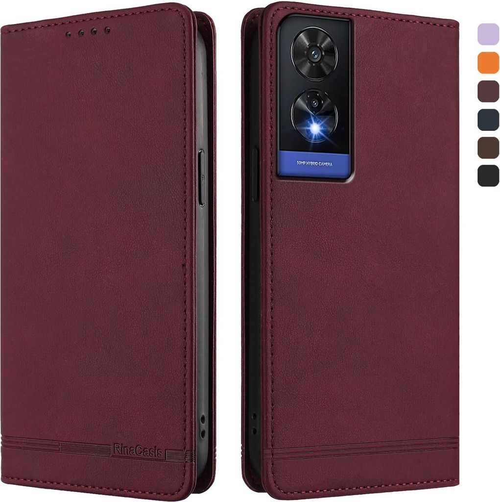 Hülle für TCL 505, Retro Kunstleder Ständer Klapphülle mit Kartenfächer und Magnetische Rot