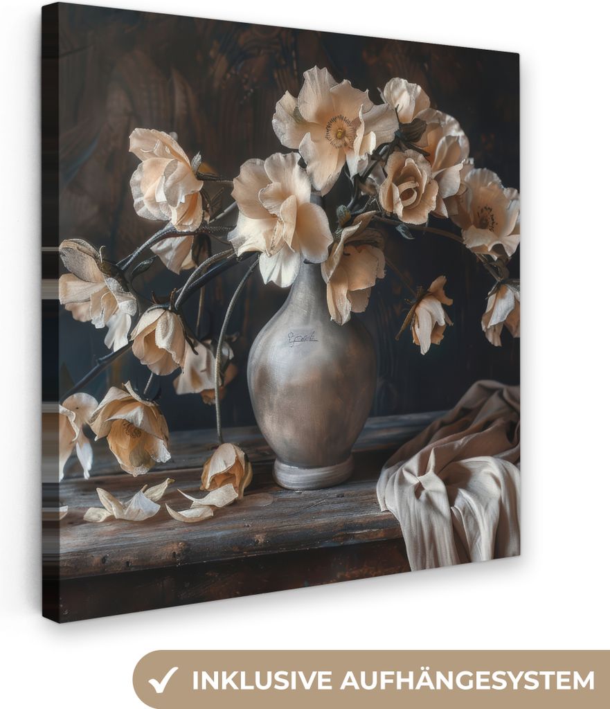 MuchoWow - Leinwandbilder - Blumen - Vase - Kunst - Stilleben, Wandbild, Wanddeko Bilder Wohnzimmer, 20x20 cm