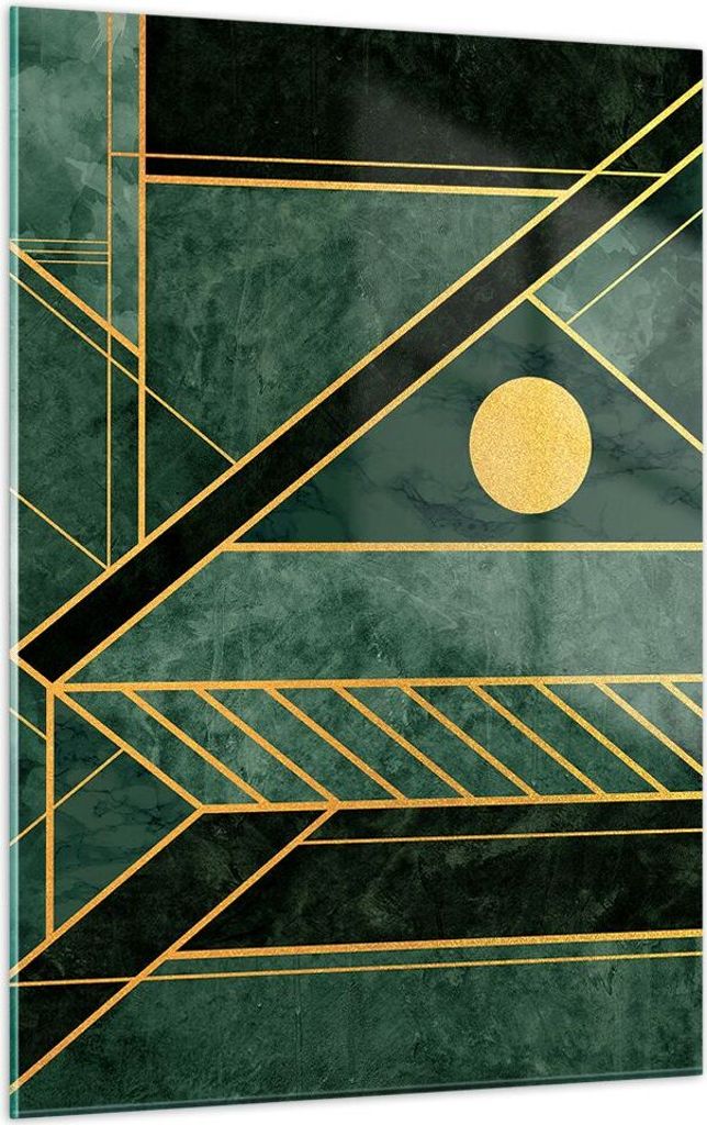 Bilder auf glas - Einteilig - Grün Stück geometrisch - 50x70cm - Glasbilder - Wandbilder - Bilder - zum Aufhängen bereit - Wanddekoration aus Gl...