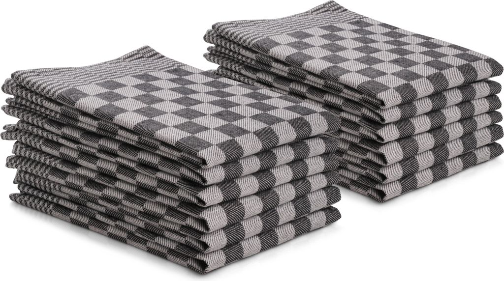 DoubleDry 12er Set Geschirrtücher Baumwolle in 50x70 cm - Schwarz Kariert - Baumwolle - - Hochwertige Geschirrhandtücher
