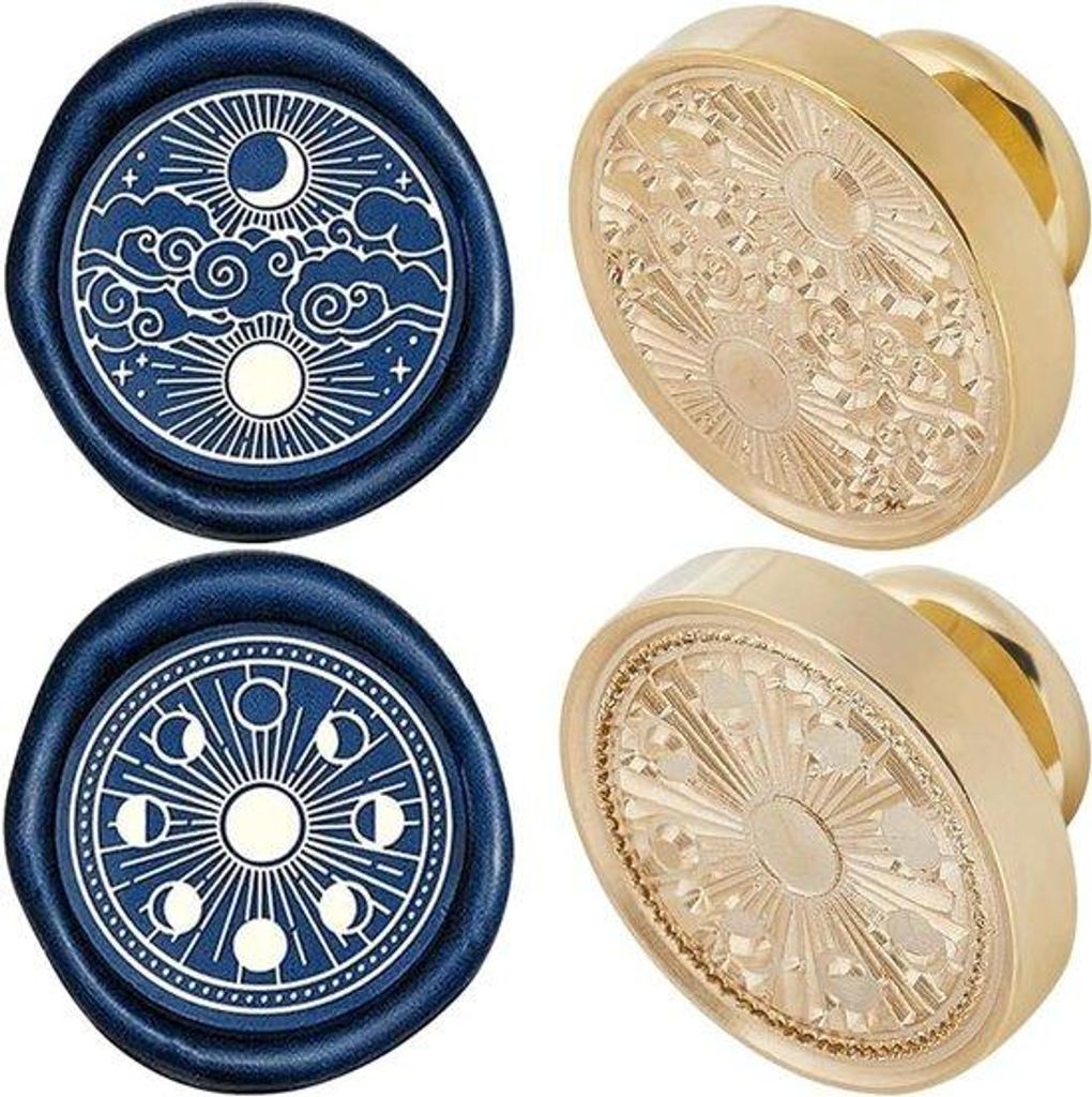 Zon und Mond - 2 Stück Sonne und Mond Wax Siegelstempel mit Entfernbarem Mondphasen, Messingkopf für kreative Geschenke, Umschläge, Einladungen,...