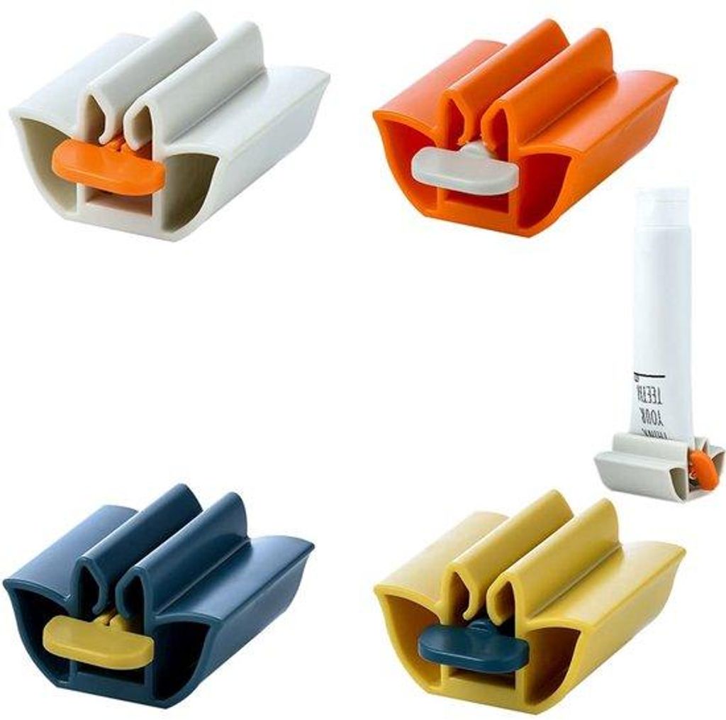 4-faciliteits tandpastadispenser-set, 4 kleuren, afvalvermindering, voor tandpasta, handcrème, lotion, kleurentube