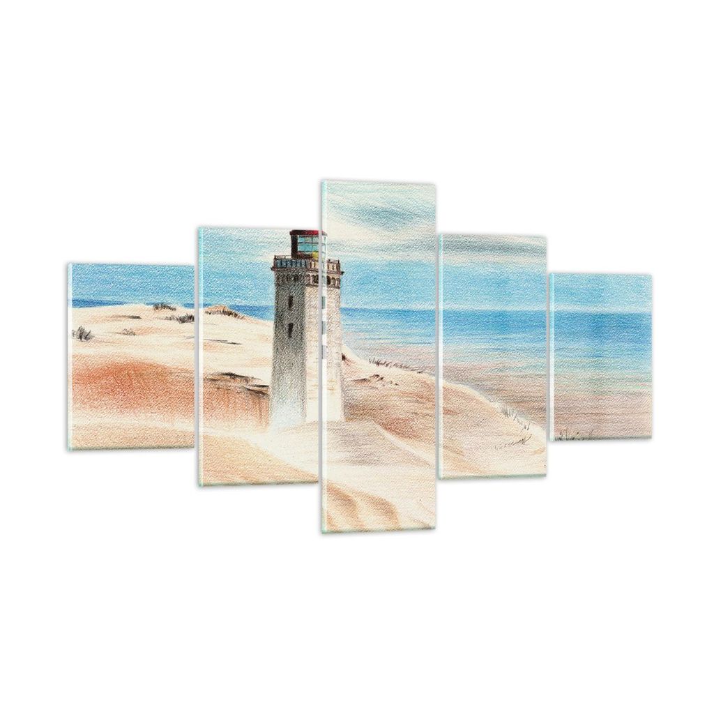 Bilder auf glas - 5 Teile - Laterne Meer Bild - 125x70cm - Glasbilder - Wandbilder - Bilder - zum Aufhängen bereit - Wanddekoration aus Glas - Gla...