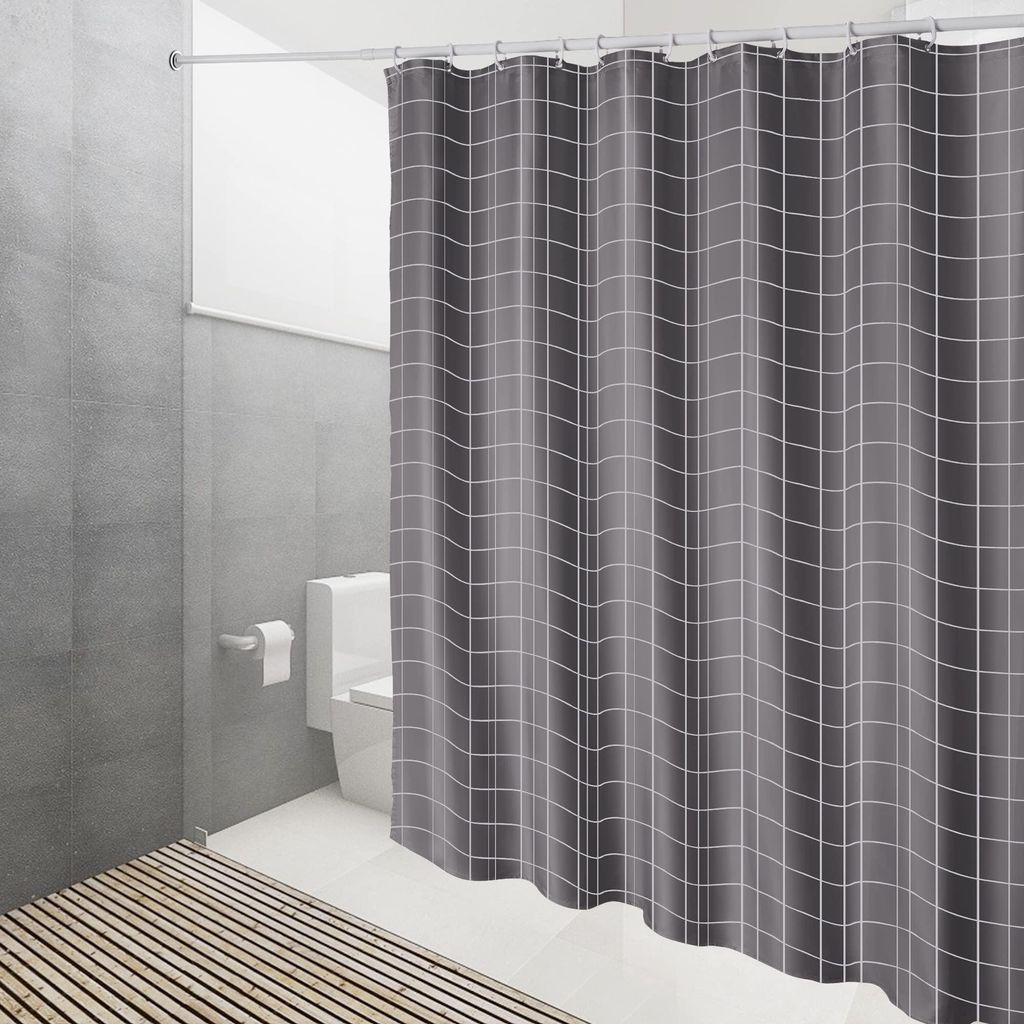 Wasserdichter Duschvorhang, waschbar, schnelltrocknend, aus Textil-Polyester, mit 12 Duschvorhangringen, durchscheinend grauer Duschvorhang (180 x ...