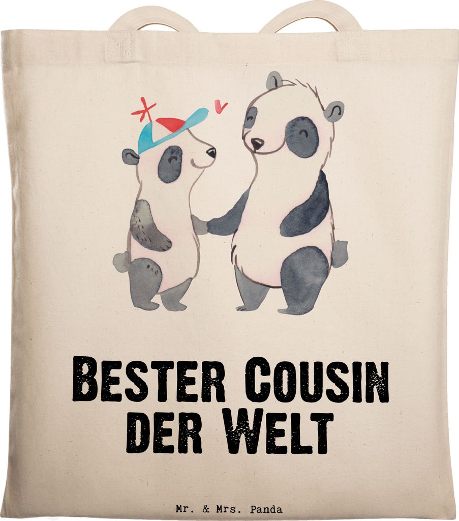 Mr. & Mrs. Panda Tote Bag Panda Bester Cousin der Welt - Transparent - Geschenk, Laptoptasche, totebag, Shopping Tasche, Vetter, Familie, Uni, Gesc...