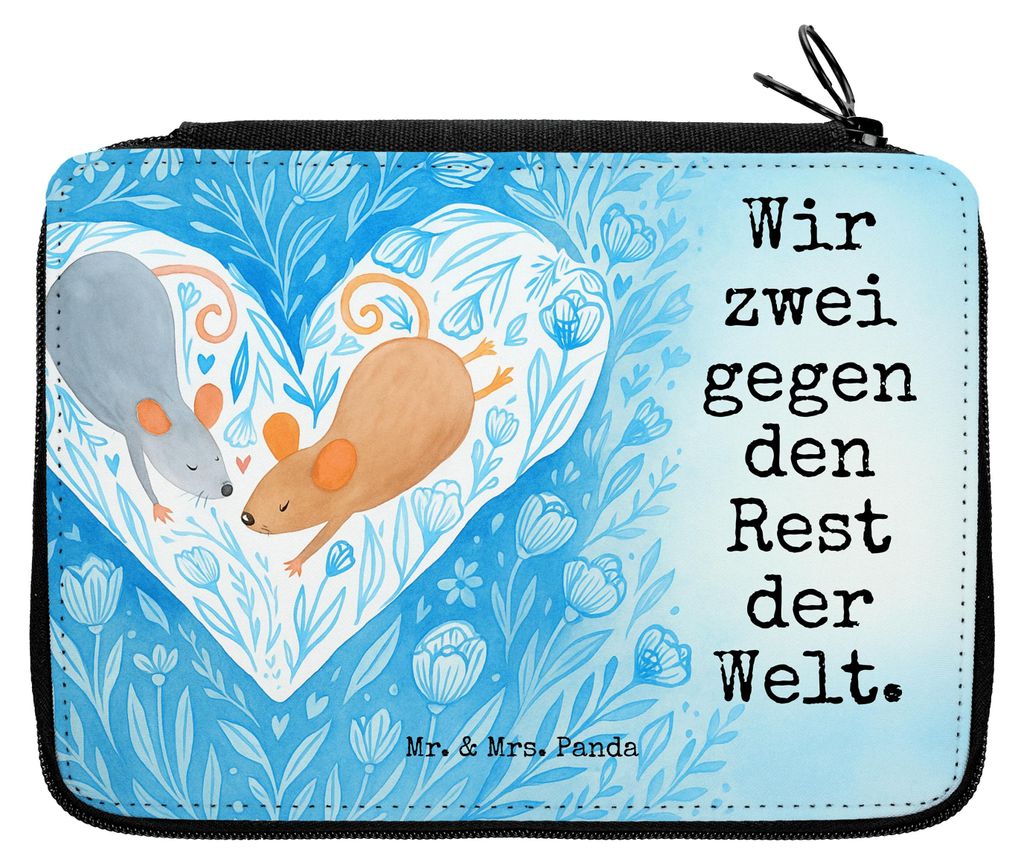 Mr. & Mrs. Panda Bleistiftetui Mäuse Herz Design - Weiß - Geschenk, Freundin, Federtasche, Schlampermäppchen, Federmäppchen, Federmappe, Verlob...