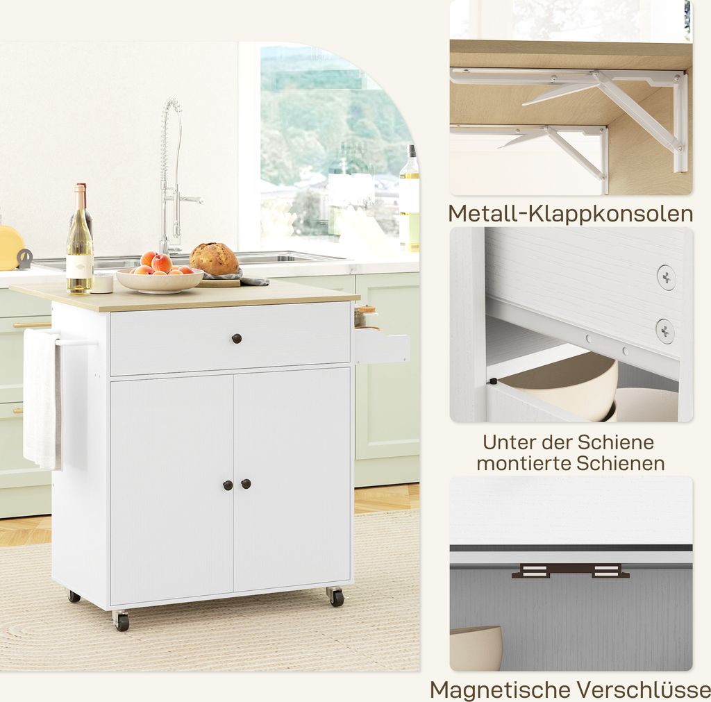 HOMCOM Kücheninsel Küchenwagen auf Rollen mit Klappbar Produktbild 8