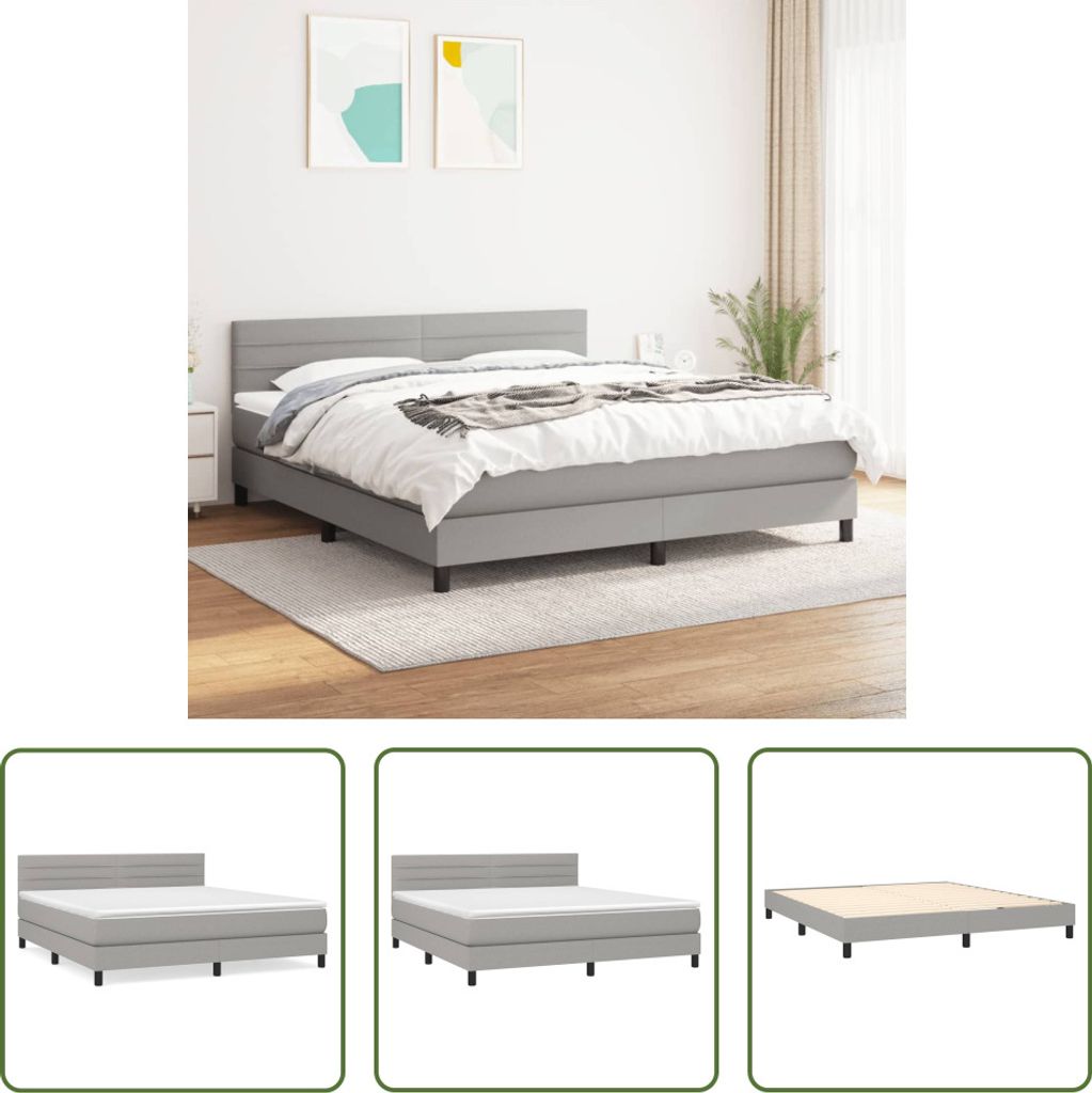 The Living Store Boxspringbett mit Matratze Hellgrau 180x200 cm Stoff
