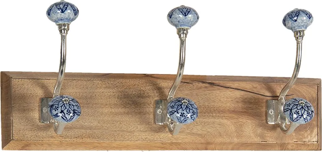 Appendiabiti Parete Clayre & Eef 44x17cm Legno Marrone Blu Vintage