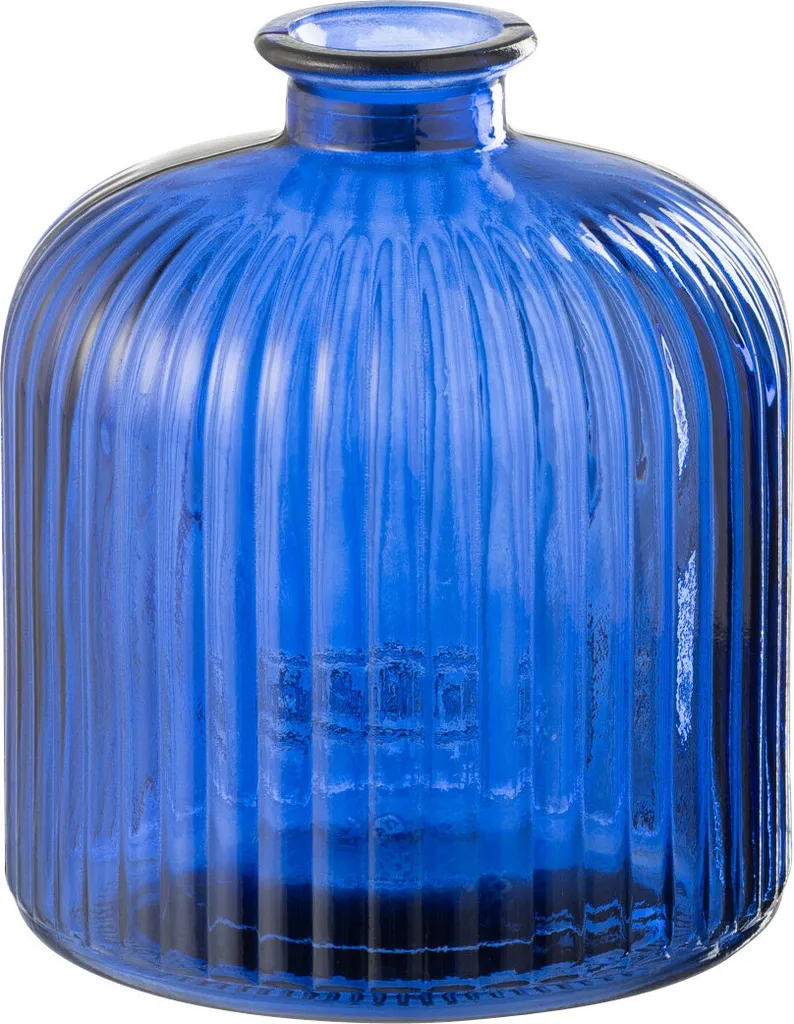 Petit Vase Bleu J-Line Verre Rayé : Déco Compacte pour Petits Espaces