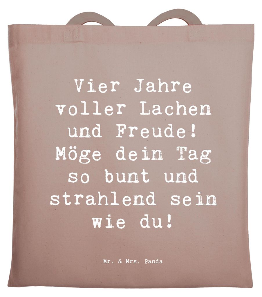 Mr. & Mrs. Panda Baumwollbeutel Spruch 4. Geburtstag Freude - Braun Pastell - Geschenk, Lachen und, stofftasche baumwolle, totebag, Schultasche, Ki...