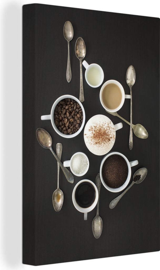 OneMillionCanvasses - Leinwandbilder - 90x140 cm, Kaffeebecher und Kaffeebohnen, Wandbilder Kunstdruck Wanddekoration - Wandschmucke - Schlafzimmer