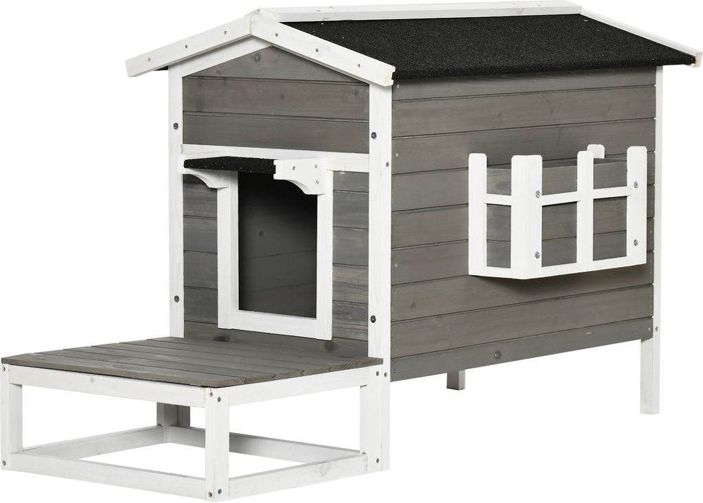 PawHut Katzenhaus aus Holz, Katzenhütte Outdoor Katzenhöhle Produktbild 