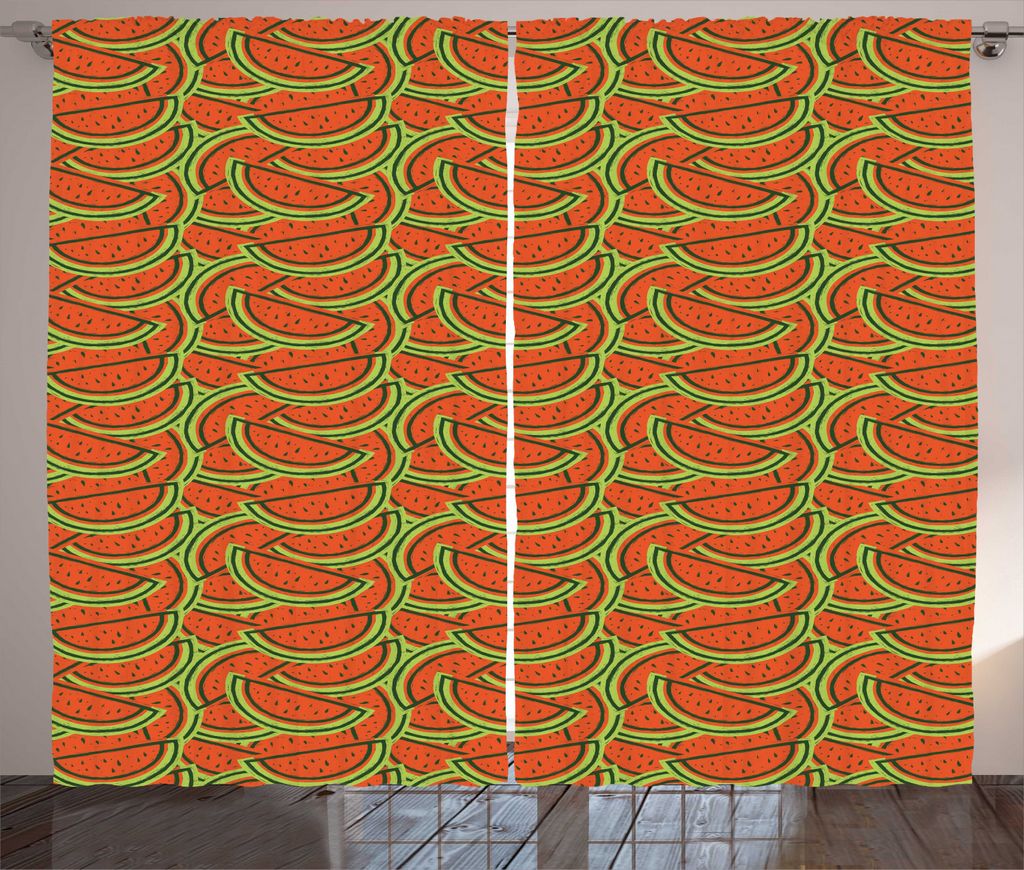 ABAKUHAUS Melone Rustikaler Vorhang, Süße Doodle Wassermelone-Scheibe, Wohnzimmer Universalband Gardinen mit Schlaufen und Haken, 280 x 225 cm, A...