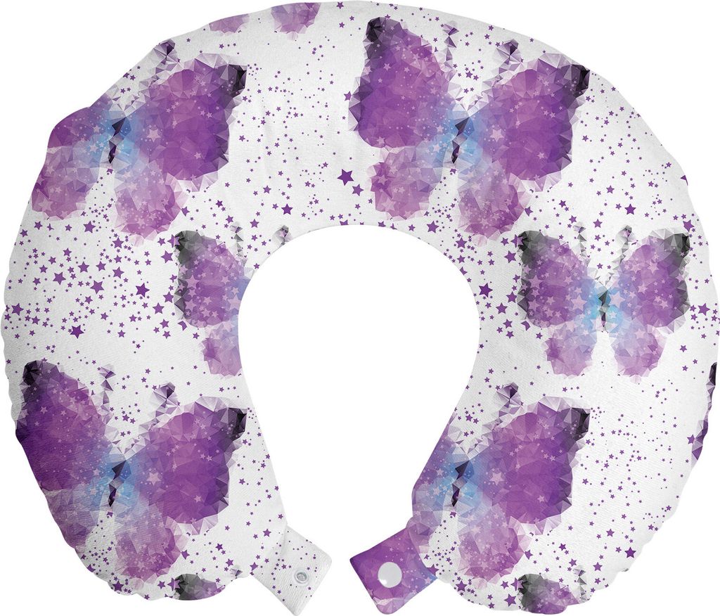 ABAKUHAUS Schmetterling Reisekissen Nackenkissen, Moderne Poly Effect, Schaumstoff Reiseartikel für Flugzeug und Auto, 30x30 cm, Lila Hellblau Weiß