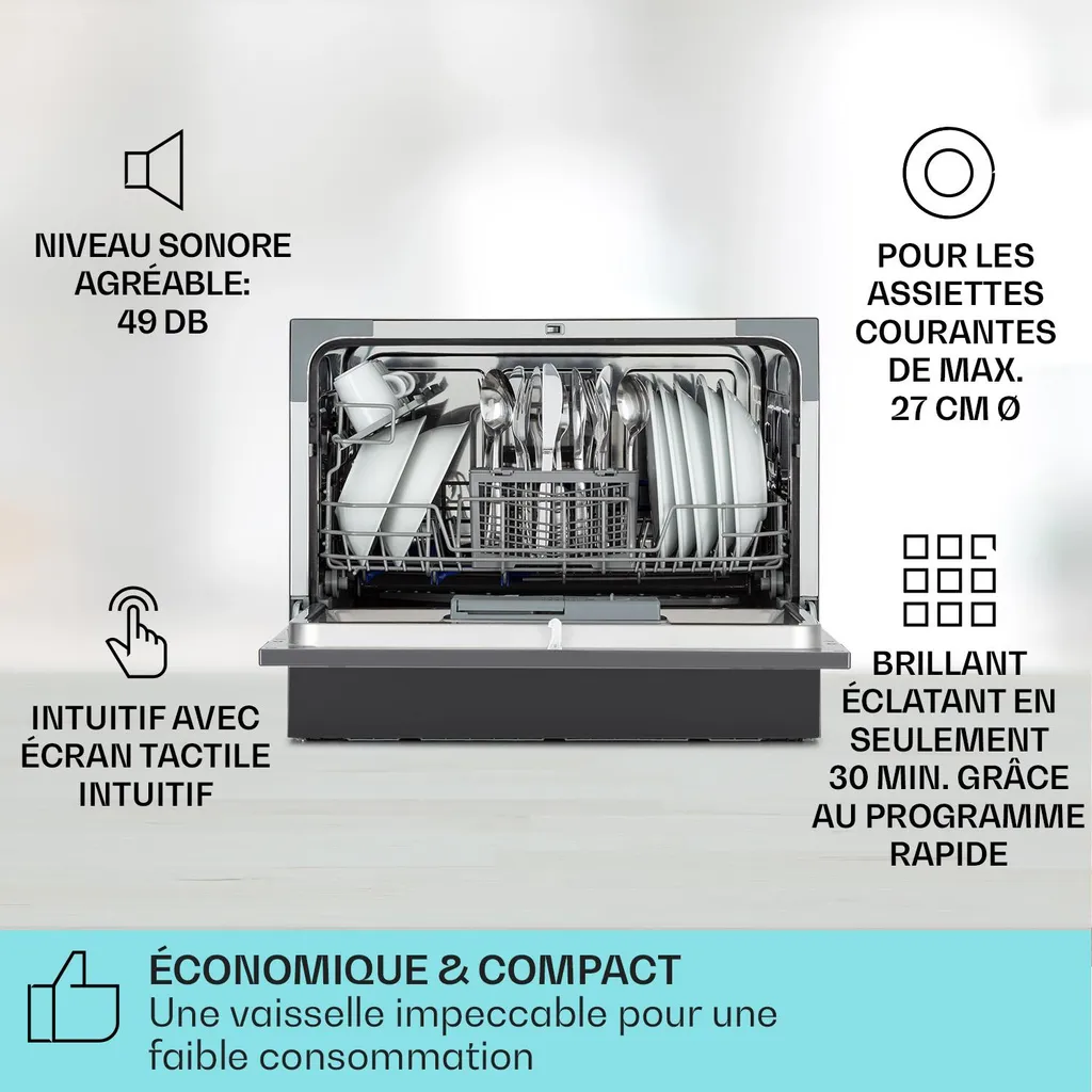 Lave-Vaisselle 6 Couverts avec 6 Programmes de Lavage Rapide et Eco - 5