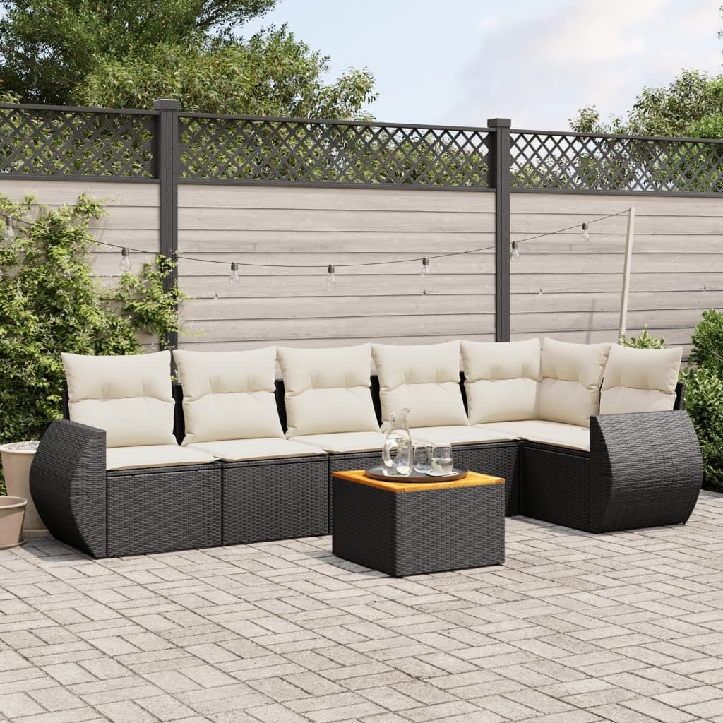 7-tlg. Garten-Sofagarnitur - mit Kissen Schwarz Poly Rattan - Gartenmöbelset 3257344
