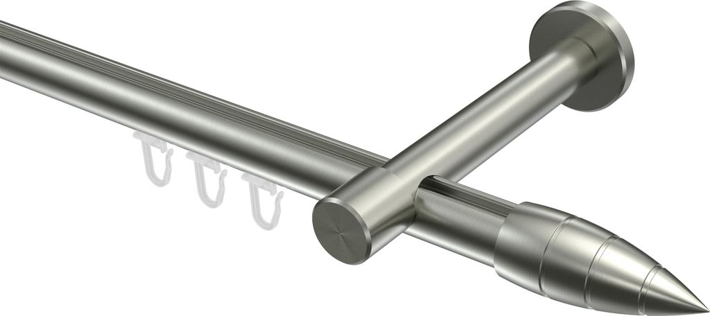 Interdeco Innenlaufstange / Gardinenstange mit Innenlauf Edelstahl-Optik, Typ Prestige Samanto (Rillenpatrone), 20 mm Ø 1-läufig, 320 cm