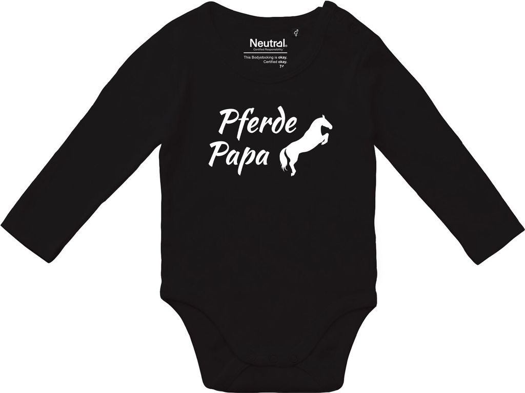 Huuraa Baby Body Pferdepapa Silhouette 68 Black Baumwolle Fairtrade Langarmbody Geschenkidee