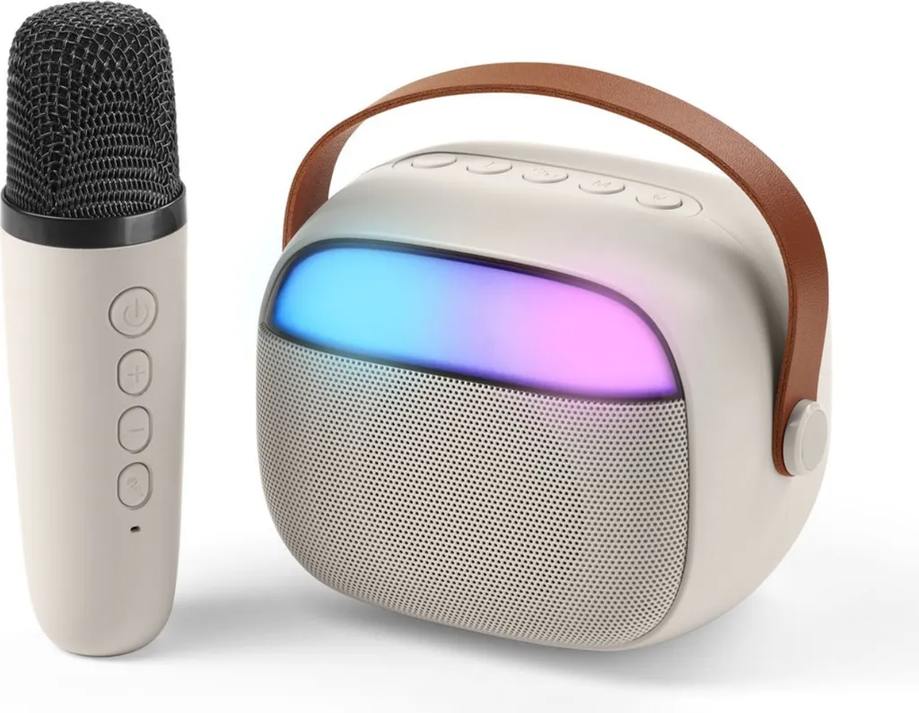Altoparlante Karaoke Bluetooth Mini Bianco 61038 - Cassa con Microfono Wireless