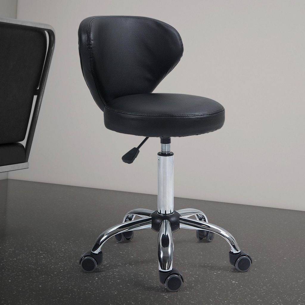 okwish Drehhocker Salonhocker mit höhenverstellbare Sitzfläche,Rollhocker Hocker mit Rückenlehne und runde Sitzfläche,schwarz