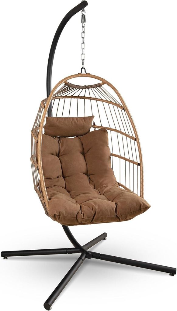 SereneLife Hängesessel mit Gestell – Rattan Hängesessel Outdoor & Indoor Wetterfest – Schaukel für Kinder & Erwachsene bis 250 kg mit Dicke ...