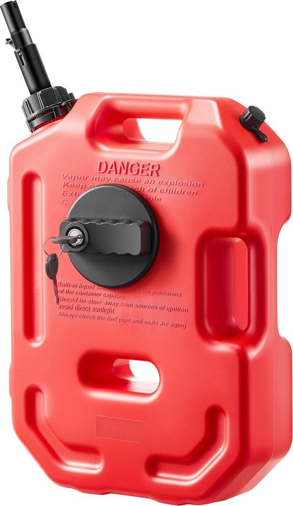 Benzinkanister - 10 L Kraftstoffkanister - Mit Ausgießer - Abschließbare Halterung - Max. Durchfluss 15 L/min - Für Auto, Motorrad, ATV/UTV - Rot
