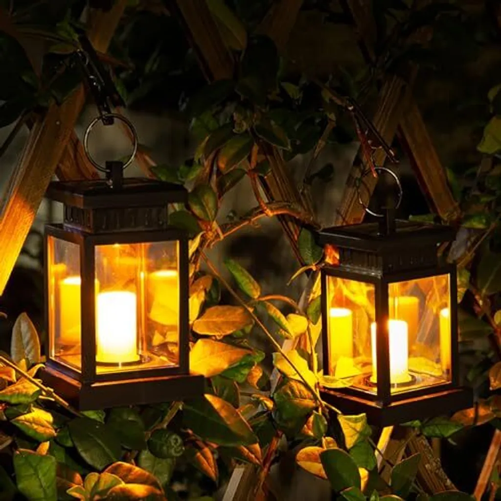 Set 2 Lanterne Solari Candela LED - Atmosfera Party per Balcone