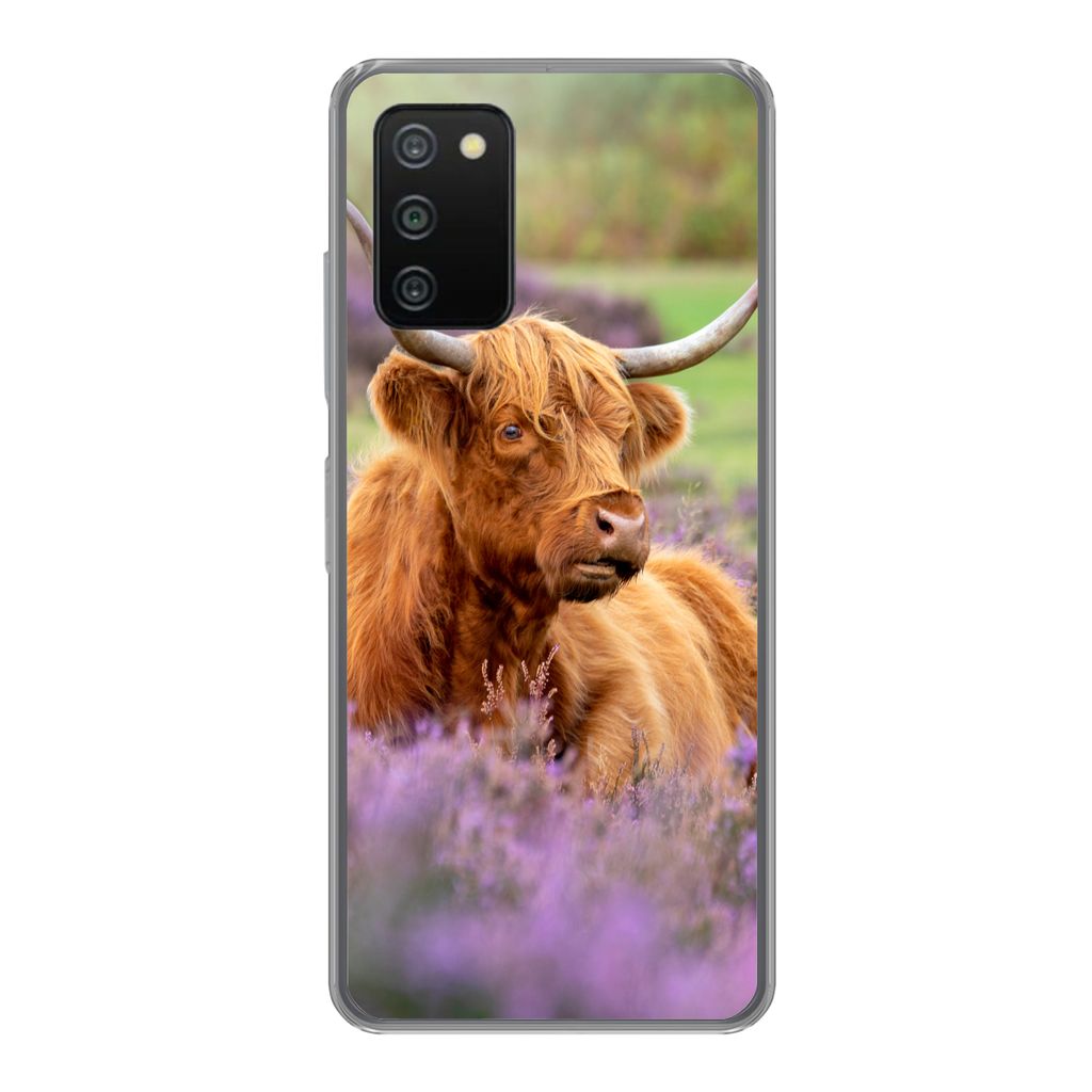 MuchoWow Handyhülle Schutzhülle Hülle für Samsung Galaxy A03s Schottischer Highlander - Braun - Büsche Silikon Softcase Handy Hülle - Schutz