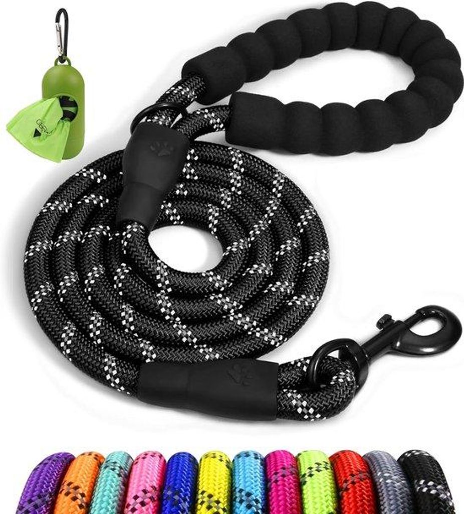 Leinwand für kleine Hunde, 1,5 m, mit bequemer, gefedertem Griff, reflektierender Draht, 9,5 cm, schwarz