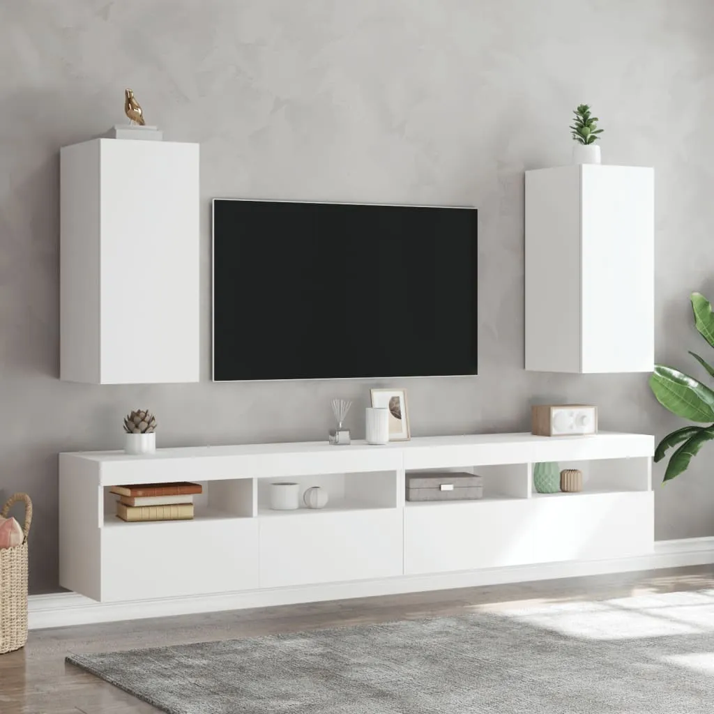 Meuble TV mural à LED 70cm blanc - Rangement multimédia haute qualité - 6