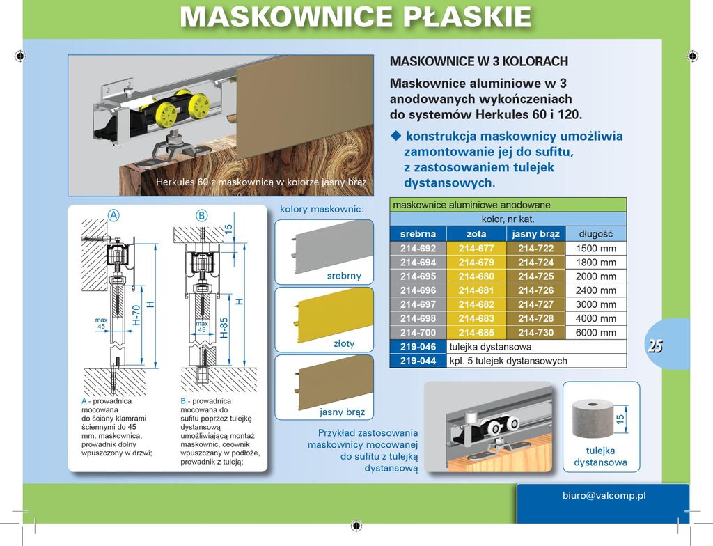 MANTION HERKULES 2400 mm Laufschienenabdeckung silber mit Distanzhülse