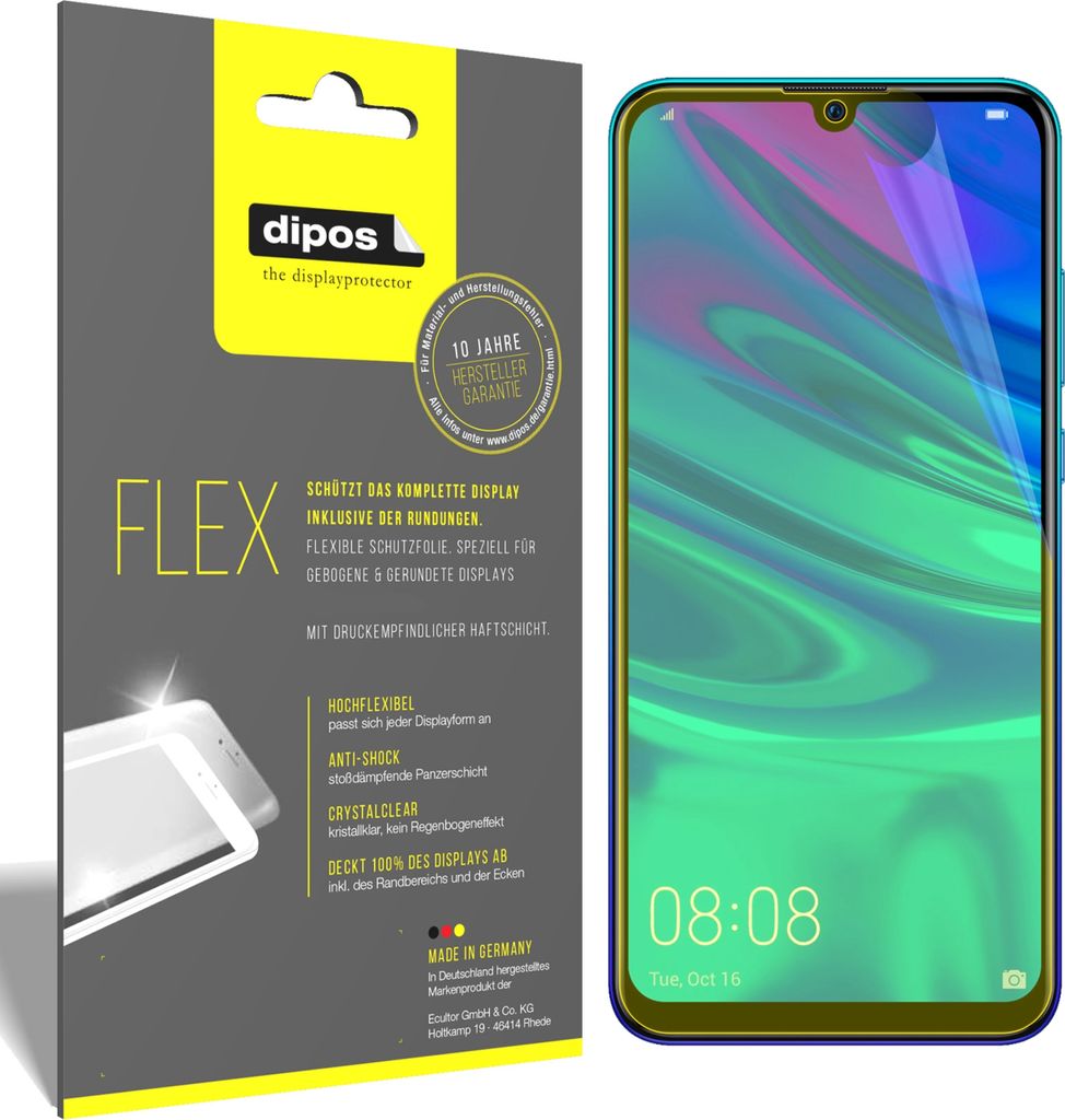 2x Schutzfolie für Huawei Enjoy 9S Folie, 100% Displayabdeckung, dipos Flex