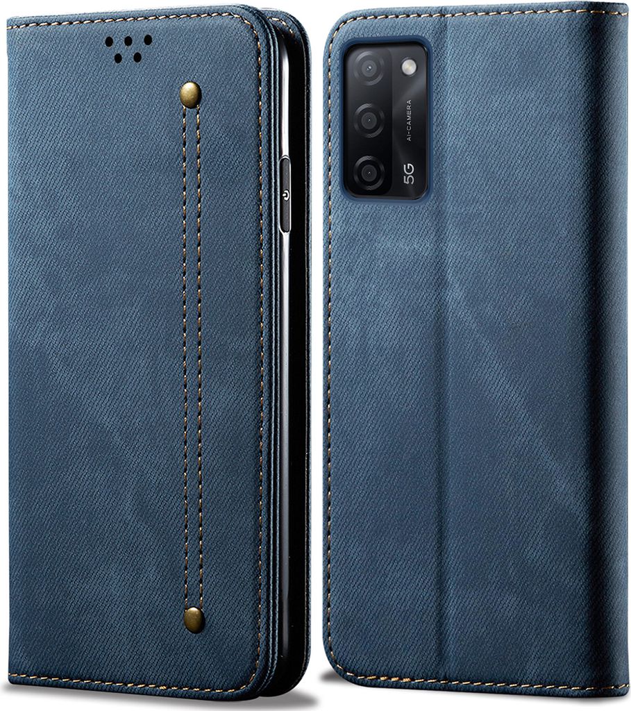 OPPO A55 5G Hülle, Leder Brieftasche Flip Bookstyle Schutzhülle mit Standfunktion für OPPO A55 5G Blau