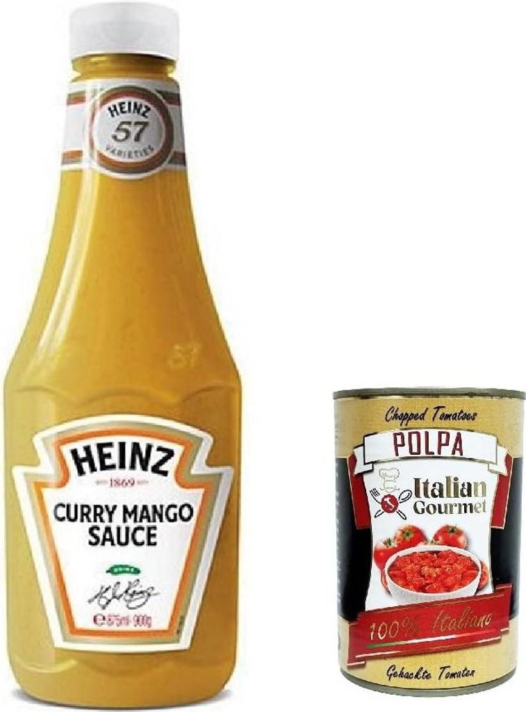 6x Heinz Curry Mango, Squeezeflasche, Sauce Flasche 875 ml + italian Gourmet polpa 400g